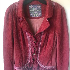 FREE PEOPLE LOVE LETTERS DAMASK RUFFLE TRIM JACKET